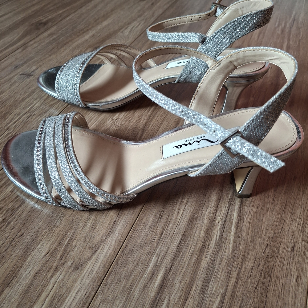 Nina Silver Glitter Strappy Heels